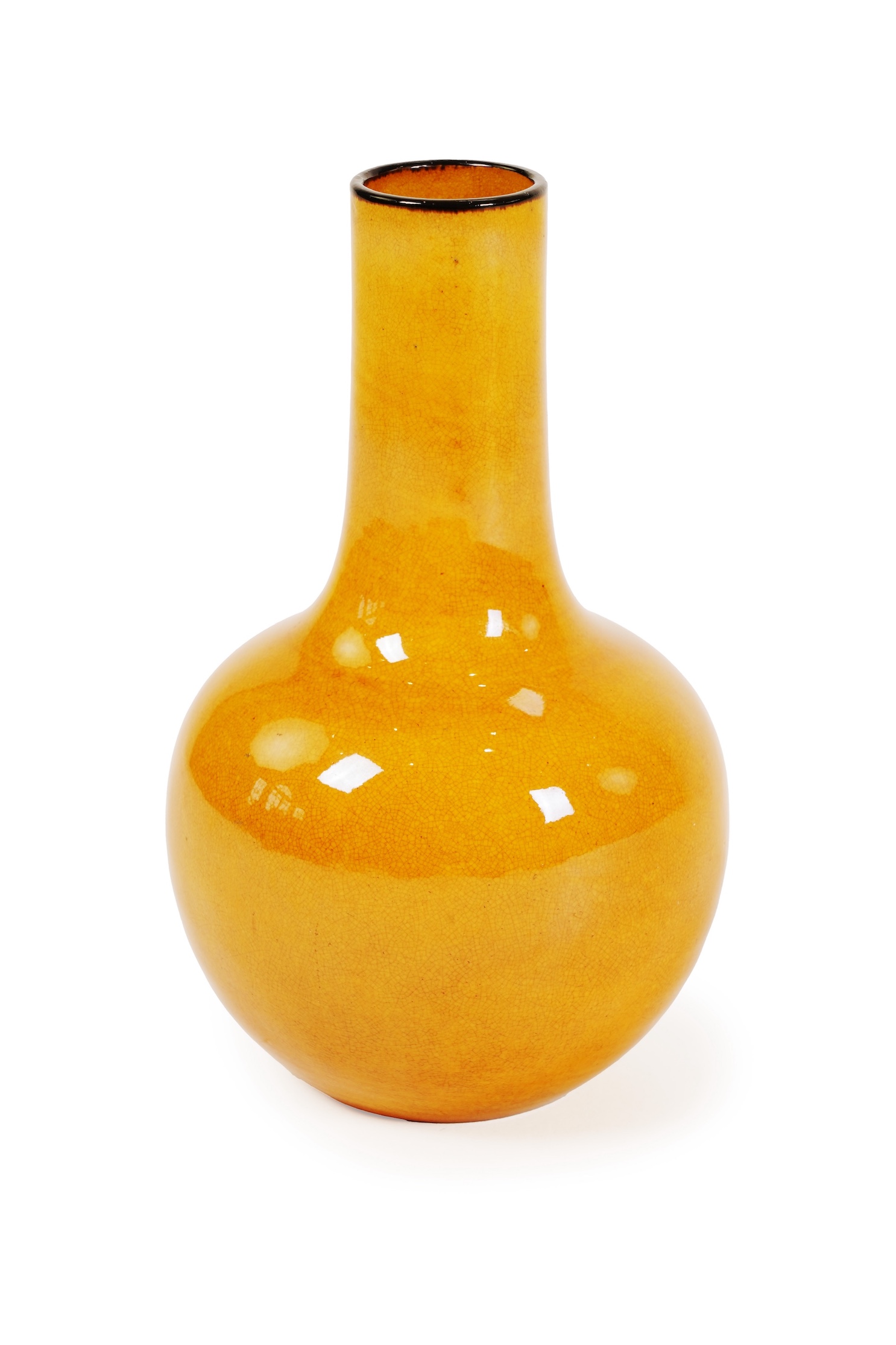 A Chinese mustard yellow glazed bottle vase, tianqiuping, Chenghua mark but later